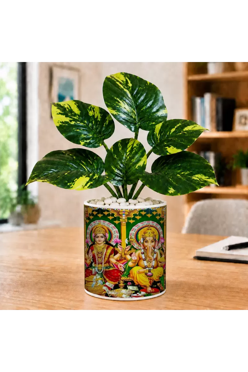 Artificial Tree Ceramic Photo Pot With White Stones 3x4 Inch (F164962)