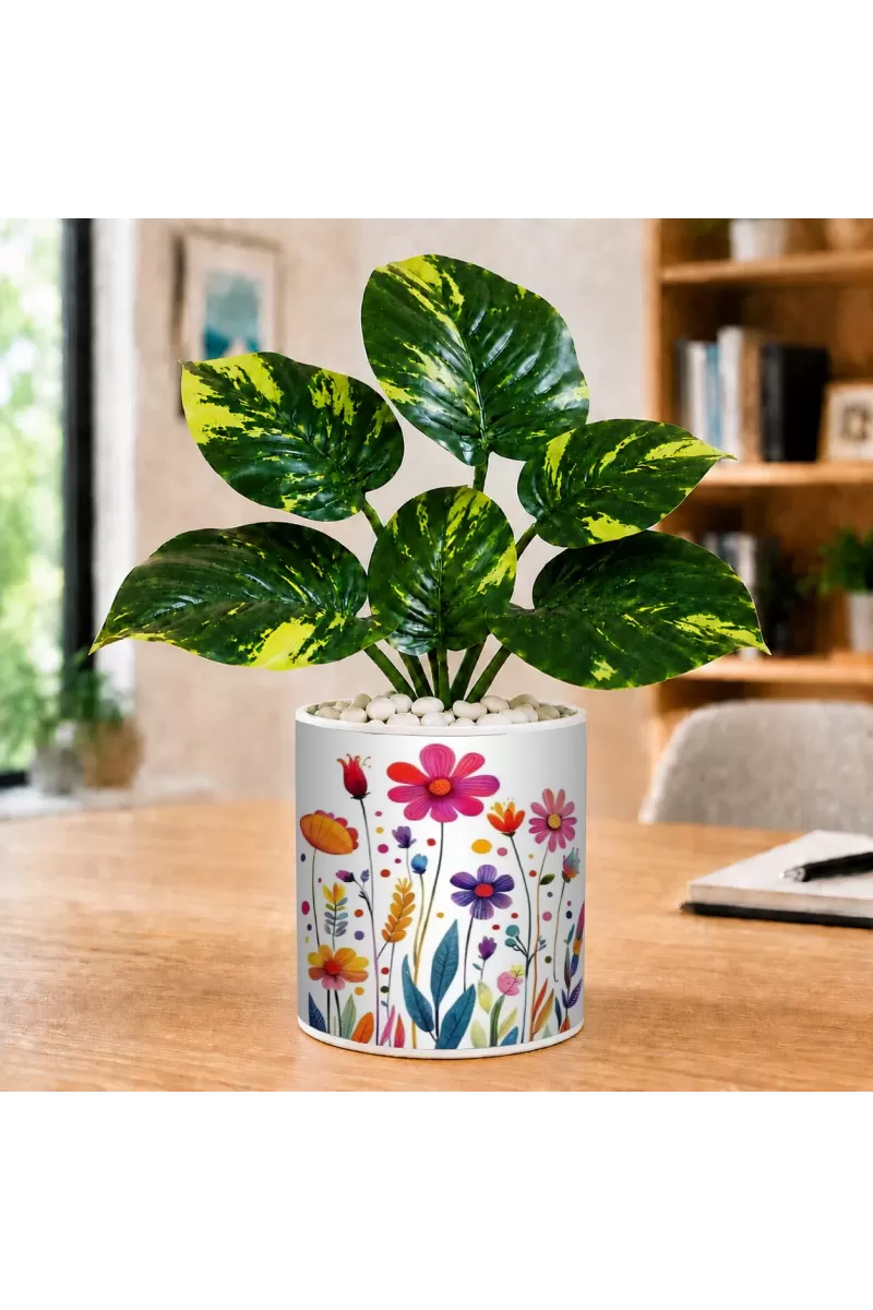 Artificial Tree Ceramic Photo Pot With White Stones 3x4 Inch (F164965)