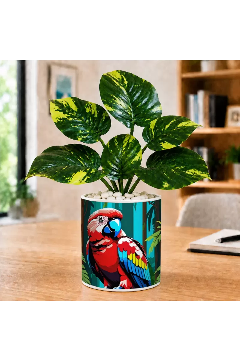 Artificial Tree Ceramic Photo Pot With White Stones 3x4 Inch (F164967)
