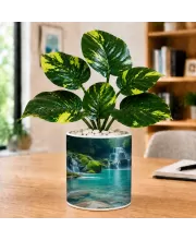 Artificial Tree Ceramic Photo Pot With White Stones 3x4 Inch (F164968)