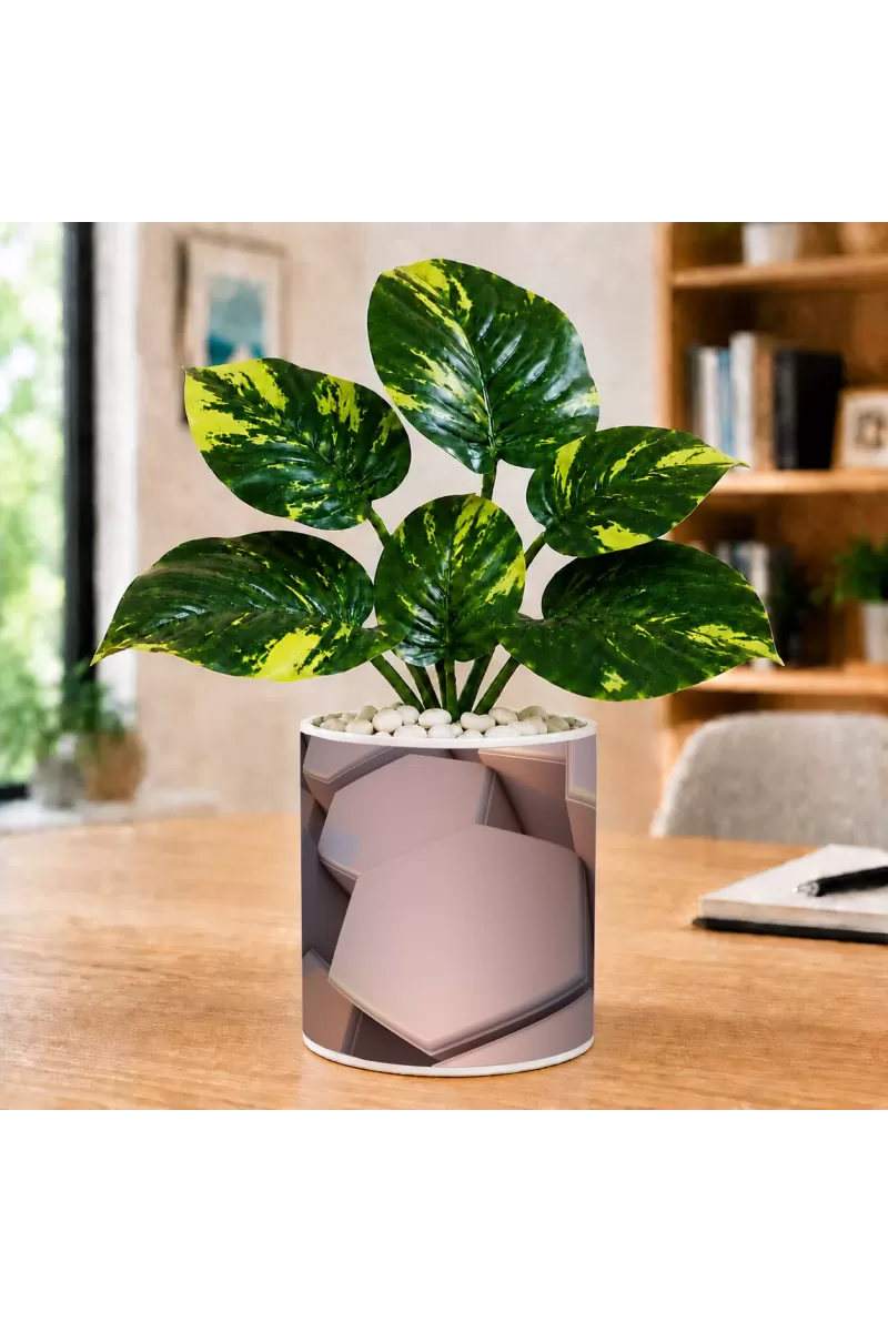 Artificial Tree Ceramic Photo Pot With White Stones 3x4 Inch (F164975)