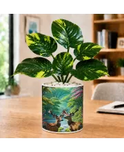 Artificial Tree Ceramic Photo Pot With White Stones 3x4 Inch (F164976)