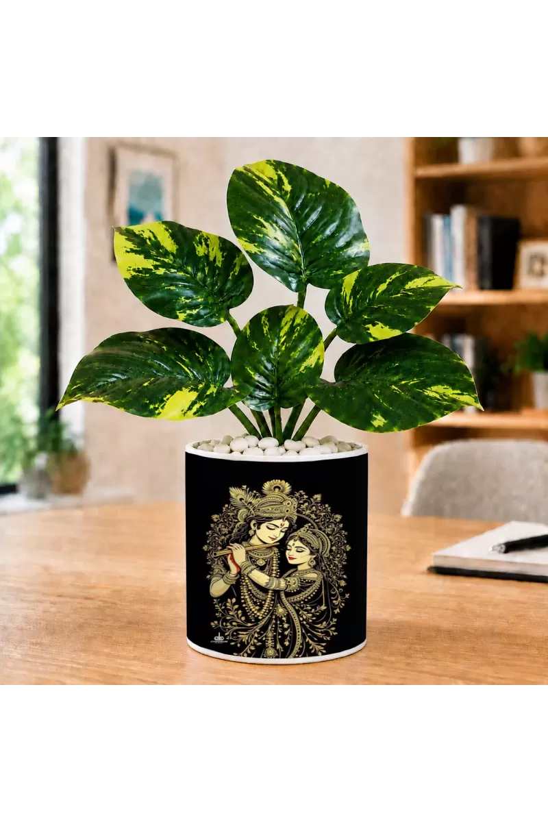 Artificial Tree Ceramic Photo Pot With White Stones 3x4 Inch (F164977)