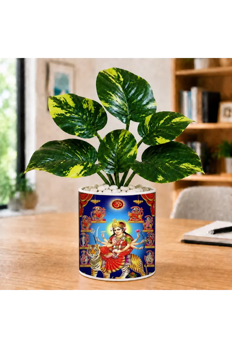Artificial Tree Ceramic Photo Pot With White Stones 3x4 Inch (F164979)