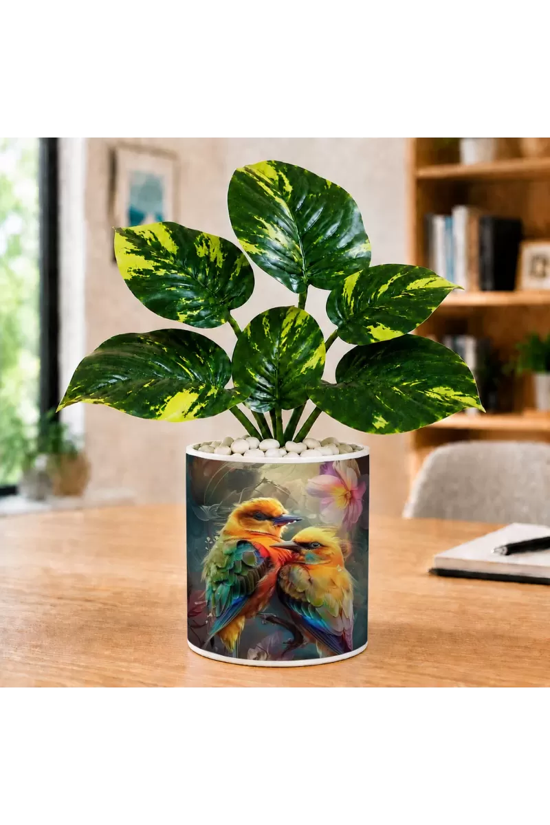 Artificial Tree Ceramic Photo Pot With White Stones 3x4 Inch (F164984)