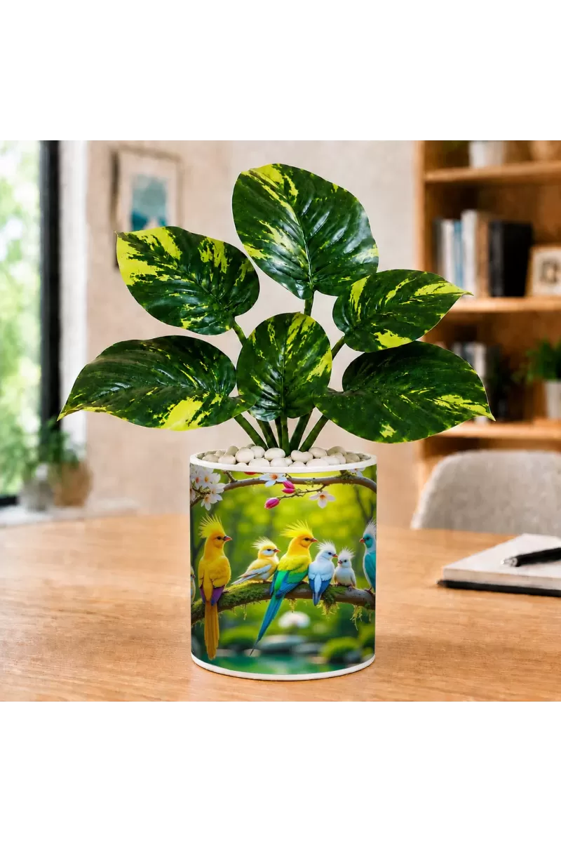 Artificial Tree Ceramic Photo Pot With White Stones 3x4 Inch (F164987)