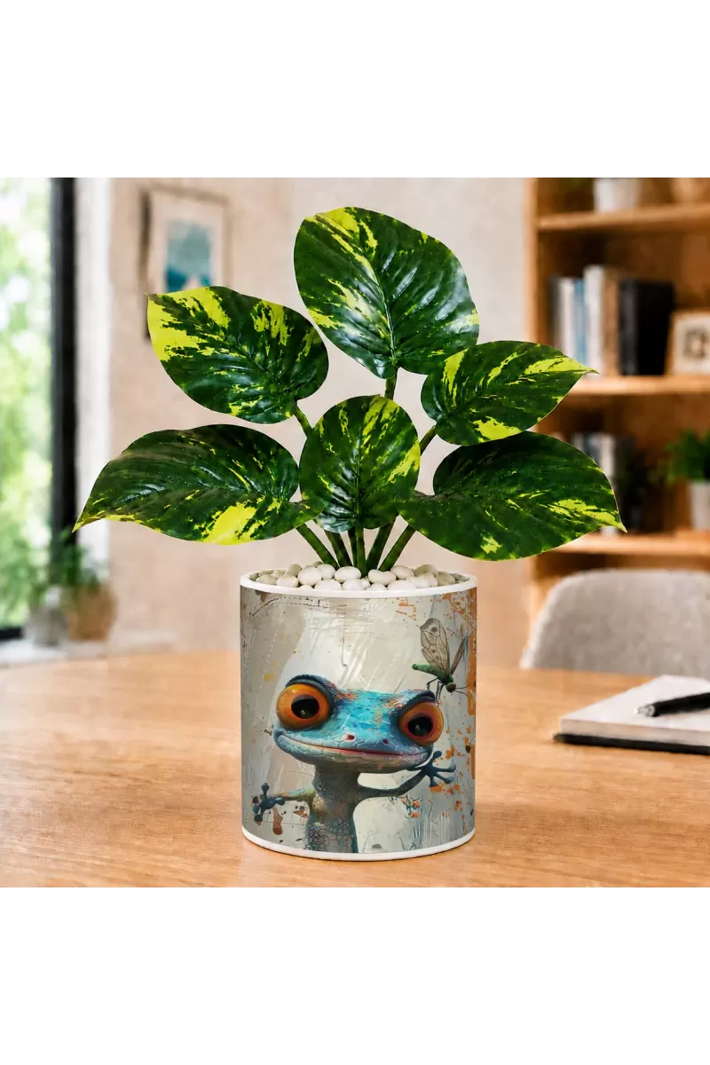 Artificial Tree Ceramic Photo Pot With White Stones 3x4 Inch (F164990)