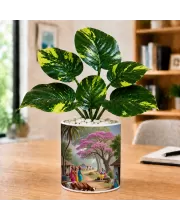 Artificial Tree Ceramic Photo Pot With White Stones 3x4 Inch (F164992)