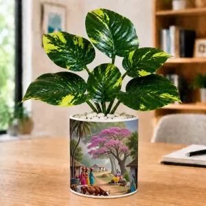 Artificial Tree Ceramic Photo Pot With White Stones 3x4 Inch (F164992) Artificial Tree Ceramic Photo Pot With White Stones 3x4 Inch (F164992)