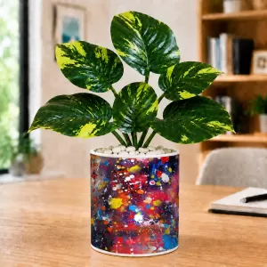 Artificial Tree Ceramic Photo Pot With White Stones 3x4 Inch (F164994)