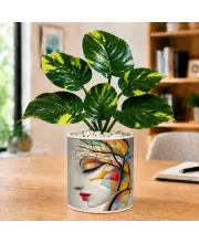 Artificial Tree Ceramic Photo Pot With White Stones 3x4 Inch (F164995)