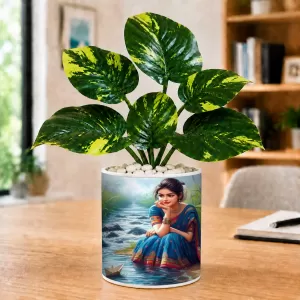 Artificial Tree Ceramic Photo Pot With White Stones 3x4 Inch (F164996) Artificial Tree Ceramic Photo Pot With White Stones 3x4 Inch (F164996)