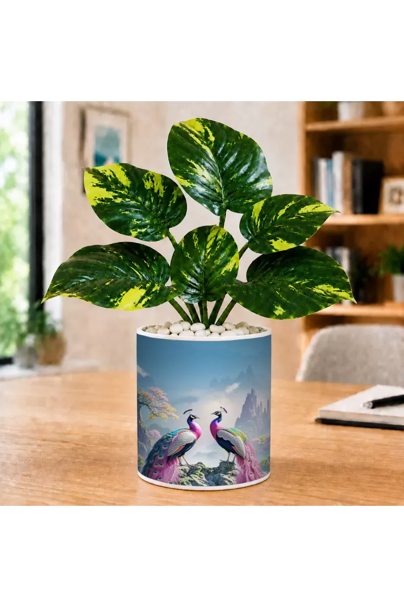 Artificial Tree Ceramic Photo Pot With White Stones 3x4 Inch (F164997)