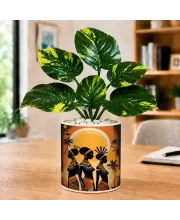 Artificial Tree Ceramic Photo Pot With White Stones 3x4 Inch (F164998)