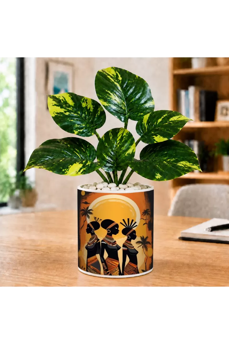 Artificial Tree Ceramic Photo Pot With White Stones 3x4 Inch (F164998)