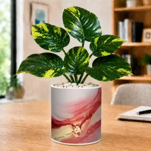 Artificial Tree Ceramic Photo Pot With White Stones 3x4 Inch (F164999)