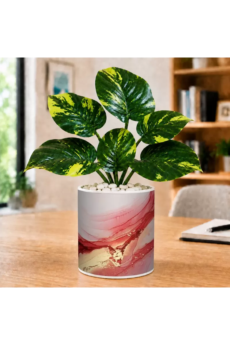 Artificial Tree Ceramic Photo Pot With White Stones 3x4 Inch (F164999)