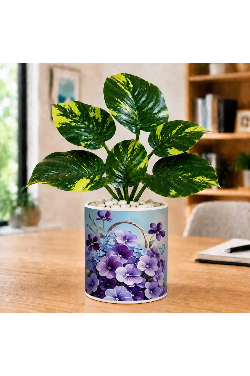 Artificial Tree Ceramic Photo Pot With White Stones 3x4 Inch (F165000)