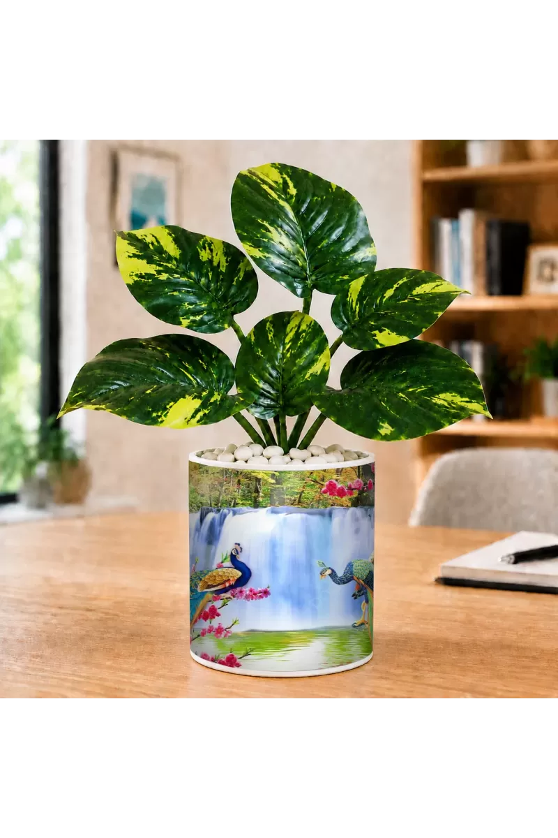 Artificial Tree Ceramic Photo Pot With White Stones 3x4 Inch (F165002)