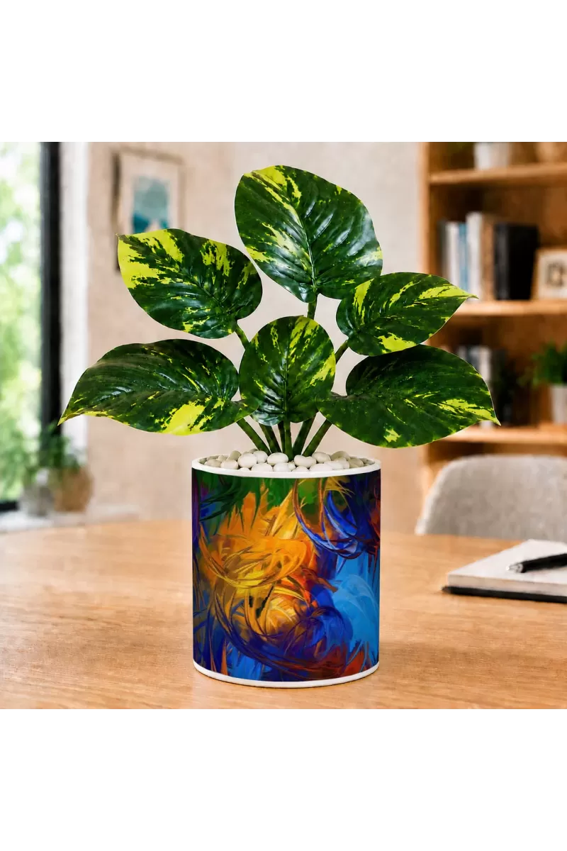 Artificial Tree Ceramic Photo Pot With White Stones 3x4 Inch (F165004)