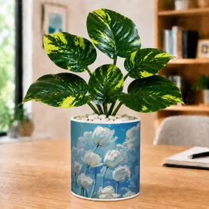 Artificial Tree Ceramic Photo Pot With White Stones 3x4 Inch (F165005)