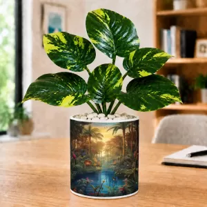 Artificial Tree Ceramic Photo Pot With White Stones 3x4 Inch (F165006)
