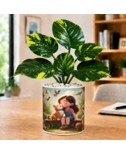 Artificial Tree Ceramic Photo Pot With White Stones 3x4 Inch (F165007)