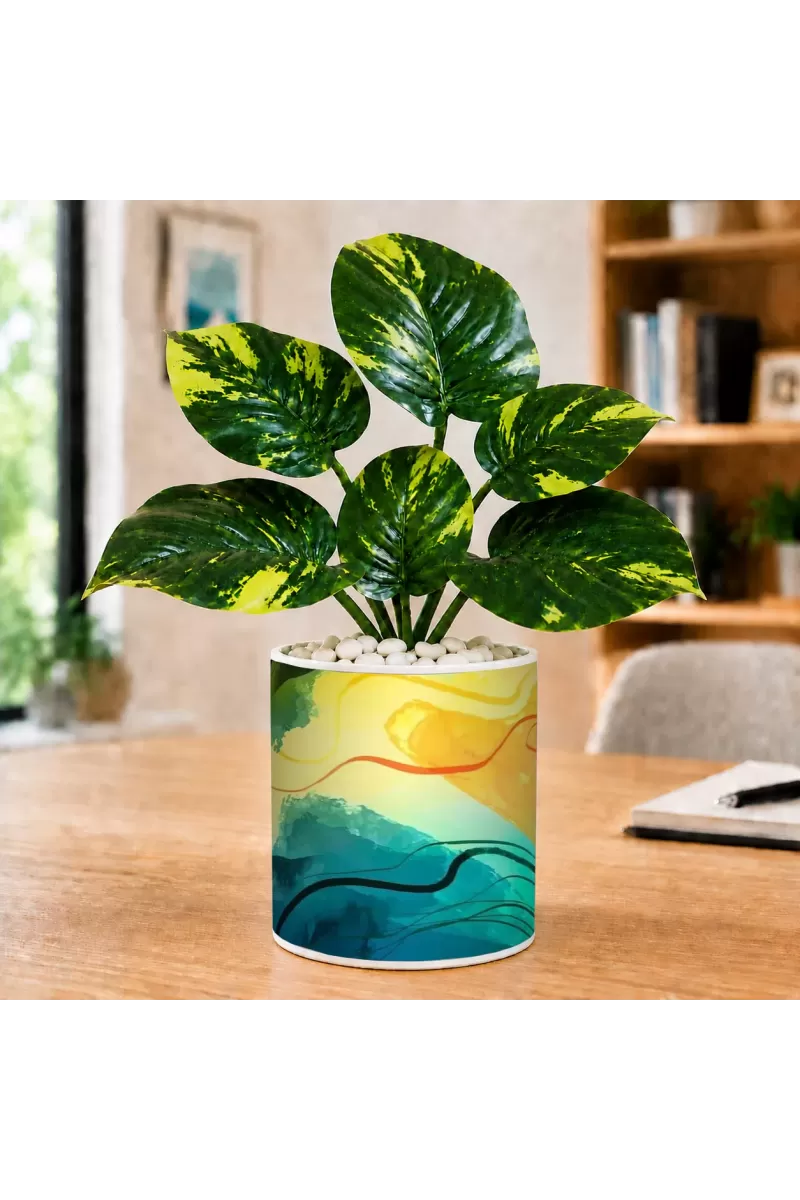 Artificial Tree Ceramic Photo Pot With White Stones 3x4 Inch (F165009)