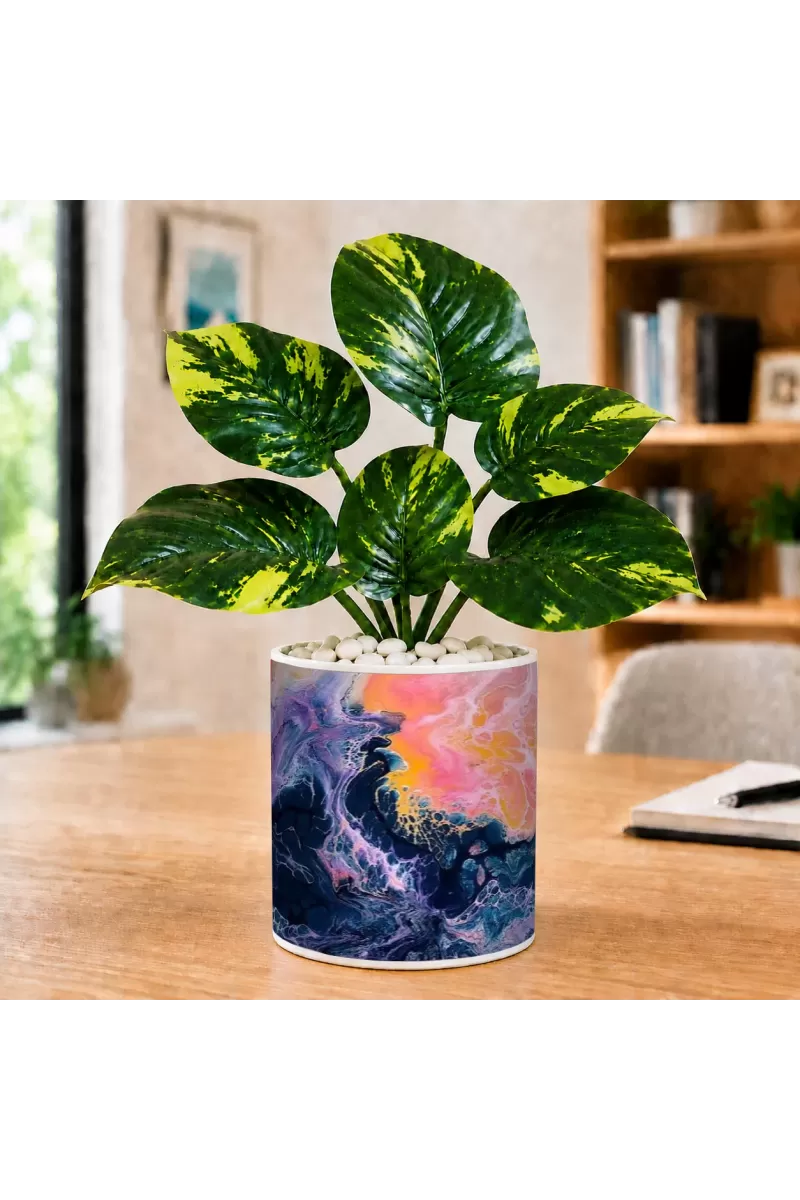 Artificial Tree Ceramic Photo Pot With White Stones 3x4 Inch (F165014)