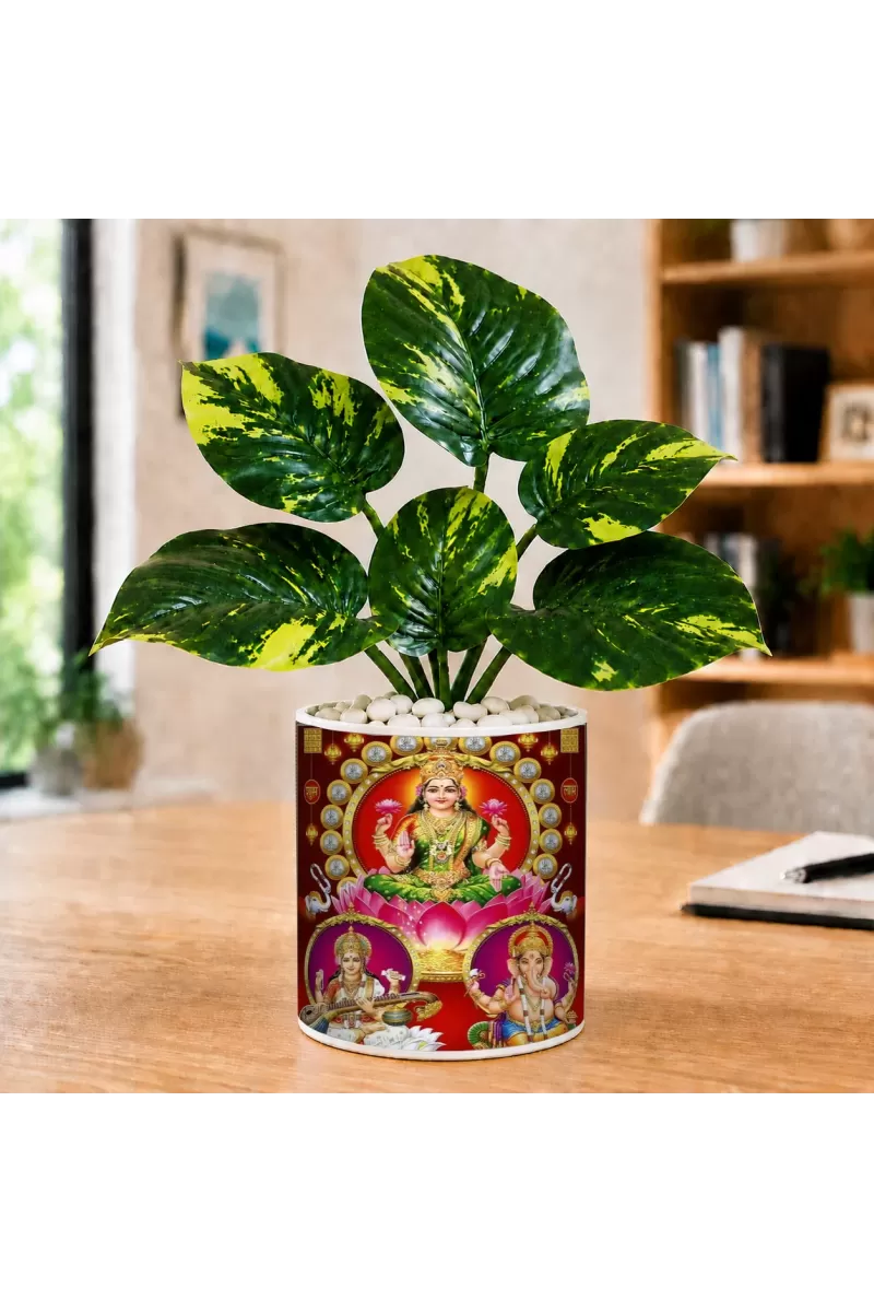 Artificial Tree Ceramic Photo Pot With White Stones 3x4 Inch (F165022)