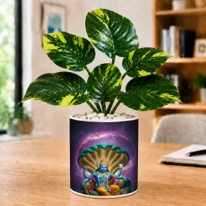 Artificial Tree Ceramic Photo Pot With White Stones 3x4 Inch (F165024)
