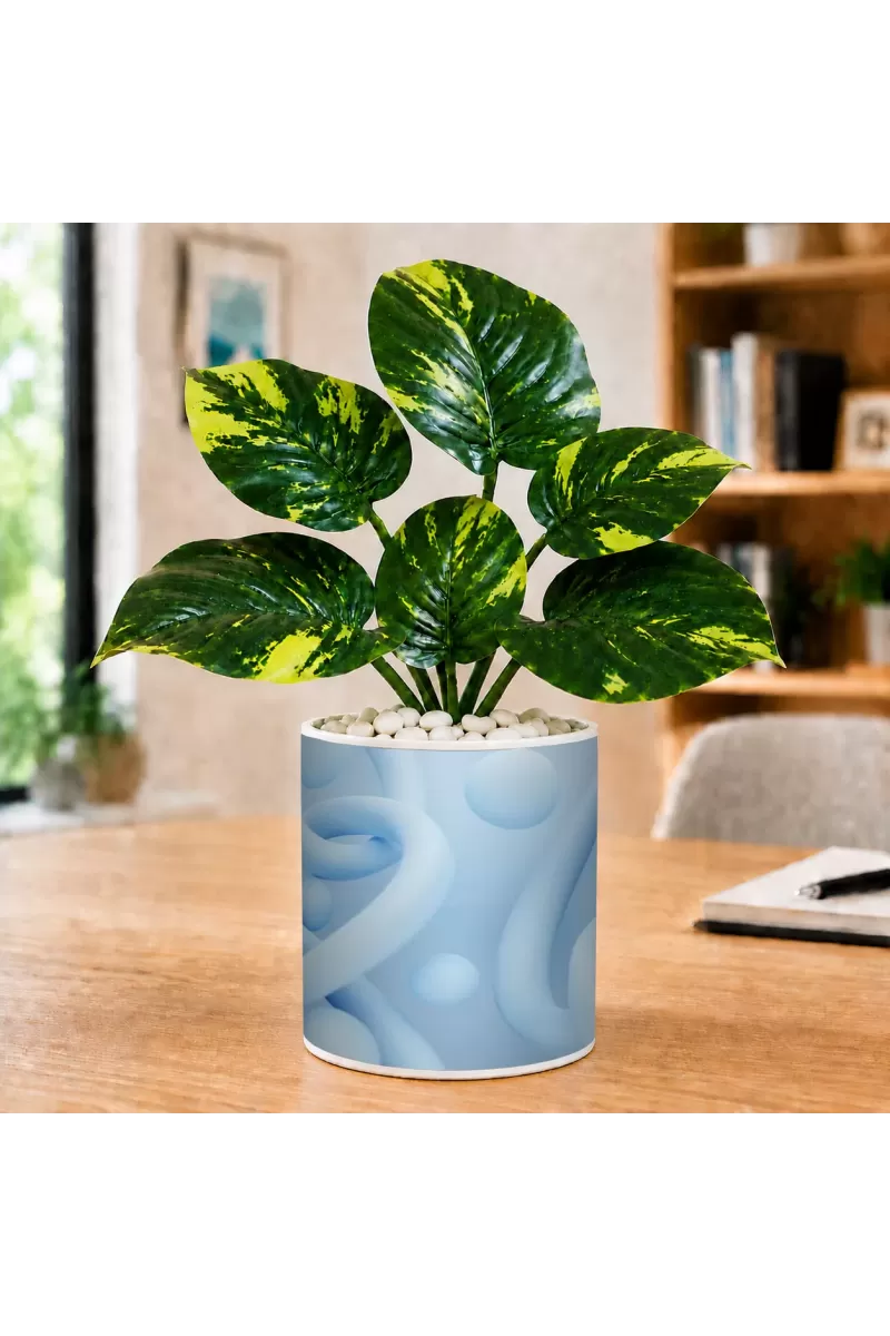Artificial Tree Ceramic Photo Pot With White Stones 3x4 Inch (F165025)