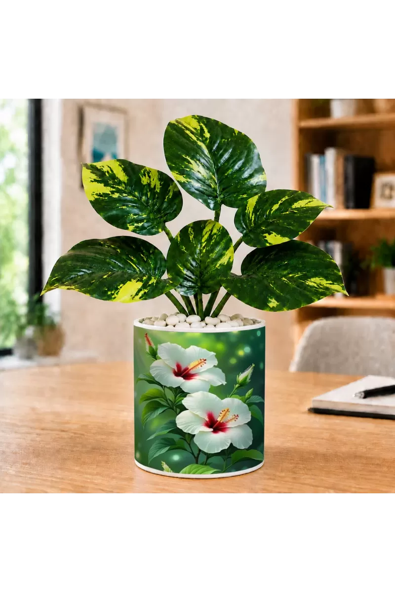 Artificial Tree Ceramic Photo Pot With White Stones 3x4 Inch (F165026)