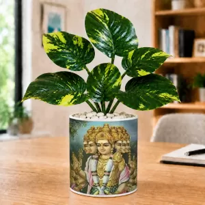 Artificial Tree Ceramic Photo Pot With White Stones 3x4 Inch (F165027)
