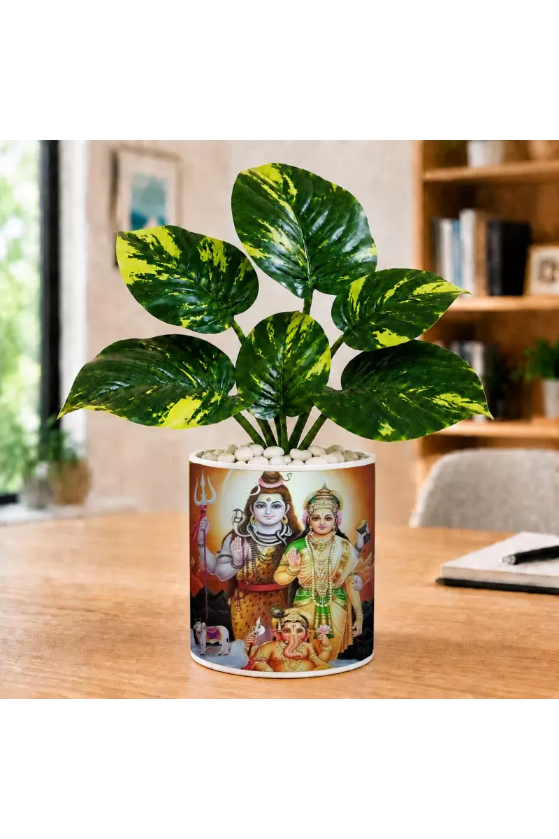 Artificial Tree Ceramic Photo Pot With White Stones 3x4 Inch (F165028)