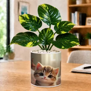 Artificial Tree Ceramic Photo Pot With White Stones 3x4 Inch (F165031)