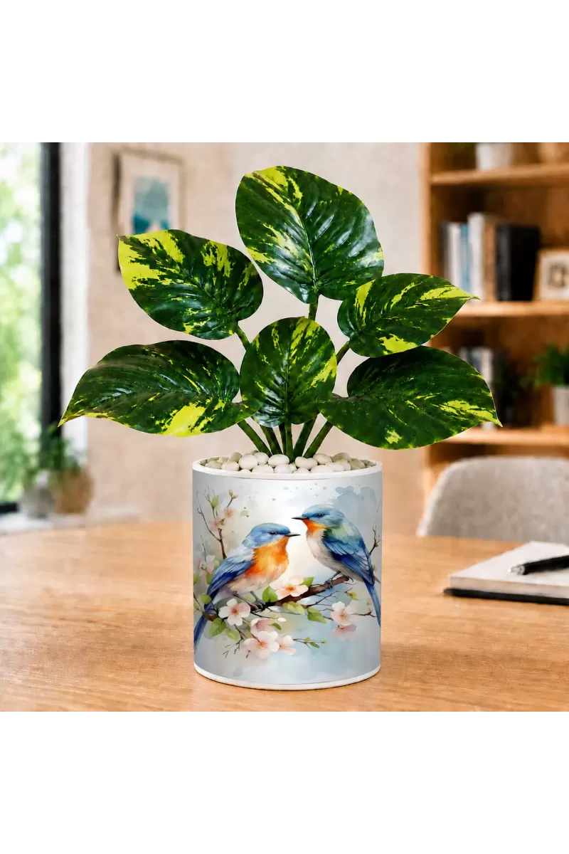 Artificial Tree Ceramic Photo Pot With White Stones 3x4 Inch (F165032)