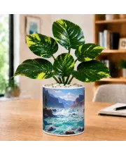 Artificial Tree Ceramic Photo Pot With White Stones 3x4 Inch (F165033)
