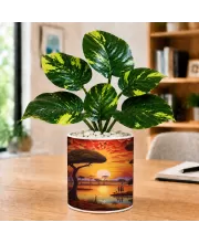 Artificial Tree Ceramic Photo Pot With White Stones 3x4 Inch (F165035)