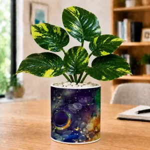 Artificial Tree Ceramic Photo Pot With White Stones 3x4 Inch (F165038)