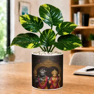 Artificial Tree Ceramic Photo Pot With White Stones 3x4 Inch (F165039)