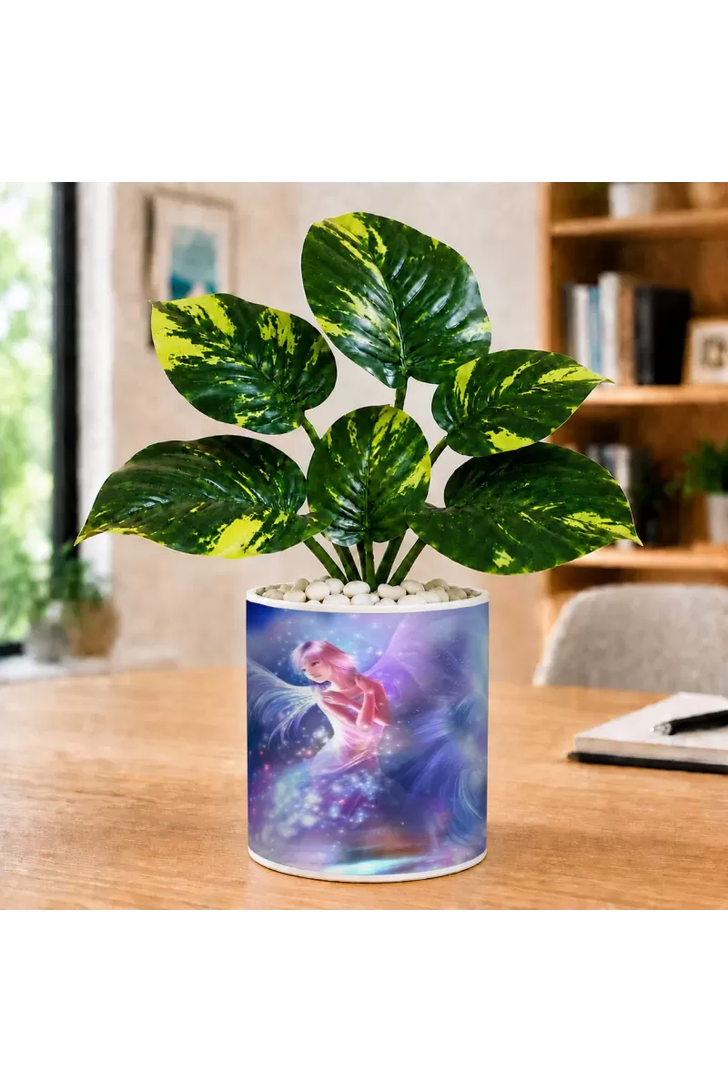 Artificial Tree Ceramic Photo Pot With White Stones 3x4 Inch (F165040)