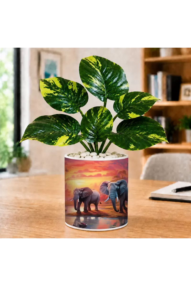 Artificial Tree Ceramic Photo Pot With White Stones 3x4 Inch (F165043)