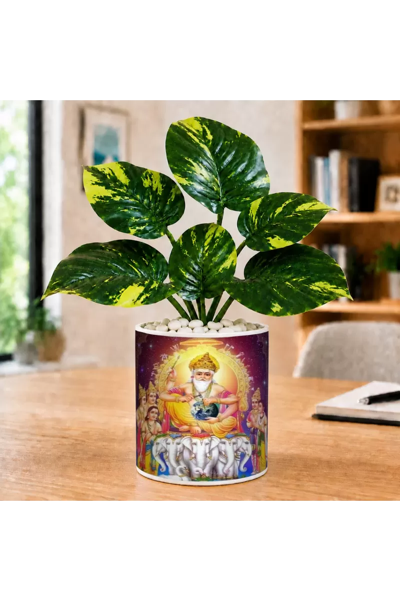 Artificial Tree Ceramic Photo Pot With White Stones 3x4 Inch (F165044)