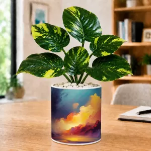 Artificial Tree Ceramic Photo Pot With White Stones 3x4 Inch (F165047)