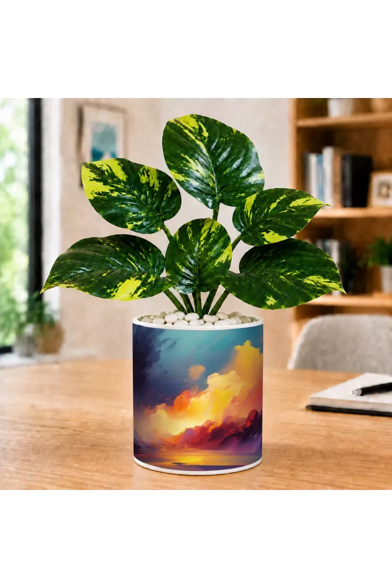 Artificial Tree Ceramic Photo Pot With White Stones 3x4 Inch (F165047)