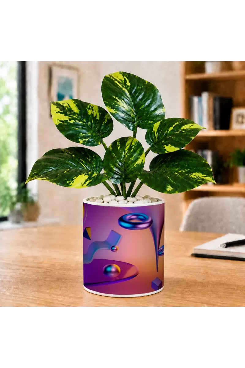 Artificial Tree Ceramic Photo Pot With White Stones 3x4 Inch (F165048)