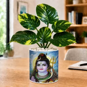 Artificial Tree Ceramic Photo Pot With White Stones 3x4 Inch (F165051)