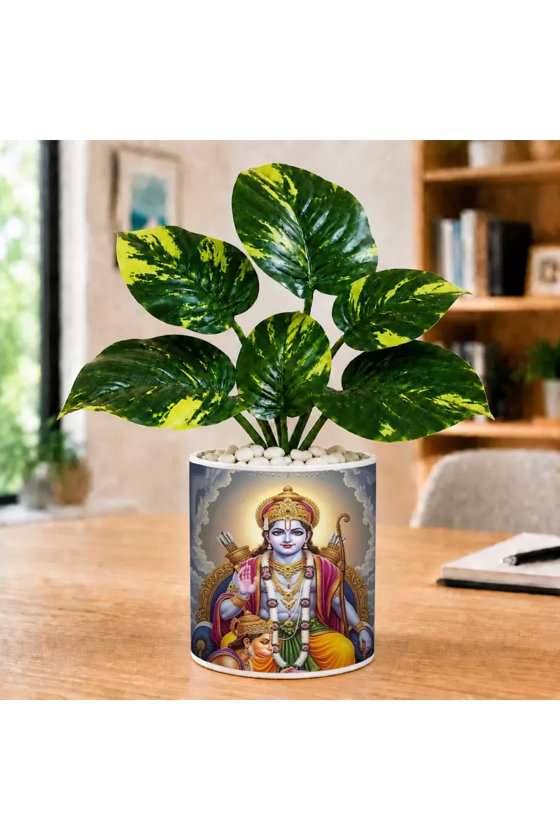 Artificial Tree Ceramic Photo Pot With White Stones 3x4 Inch (F165052)