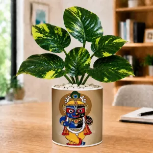 Artificial Tree Ceramic Photo Pot With White Stones 3x4 Inch (F165053)